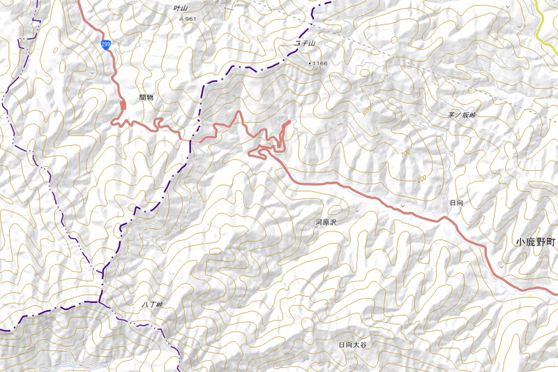 小鹿野町河原沢の周辺（国土地理院HPより）