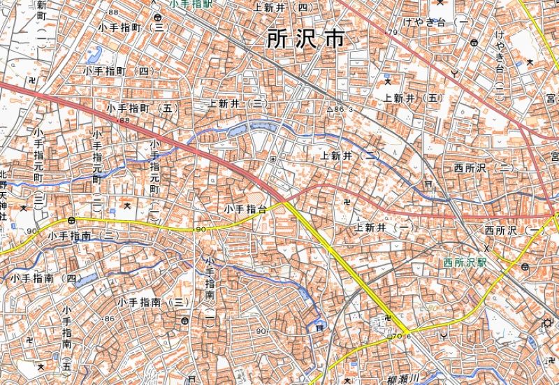 所沢市小手指台（地図中央付近）＝国土地理院HPから