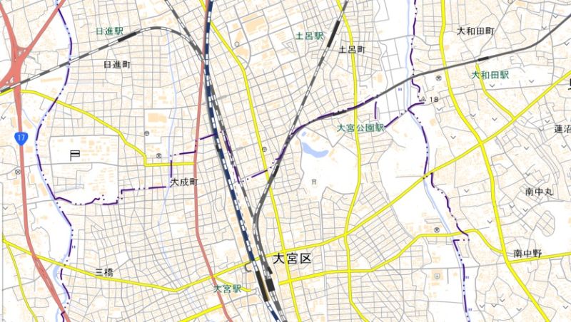 大宮―土呂駅の位置（国土地理院HPから）