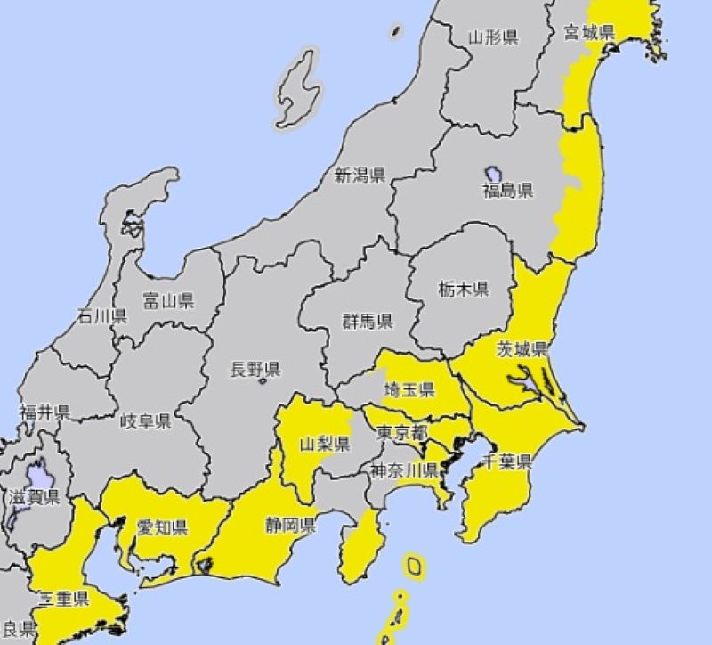 強風注意報が出ているエリア（25日午前9時11分、気象庁HPから）