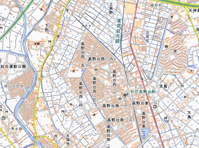 杉戸町高野台西1～3丁目の周辺（国土地理院HPから）