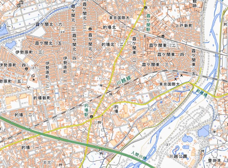 川越市的場の位置（地図中央付近）＝国土地理院HPから