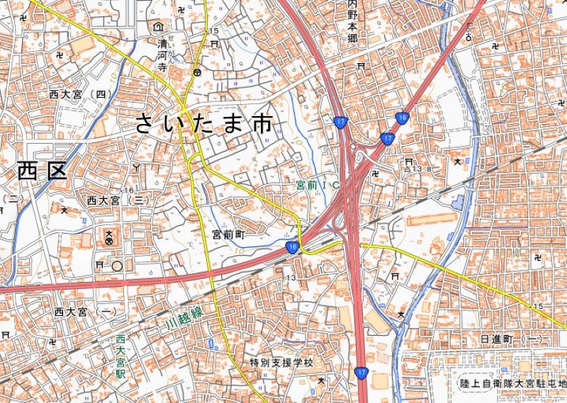 さいたま市西区宮前町の周辺（国土地理院HPから）