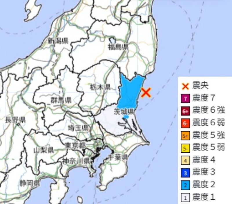 震源と震度分布（8日午前8時58分ごろ）＝気象庁HPから
