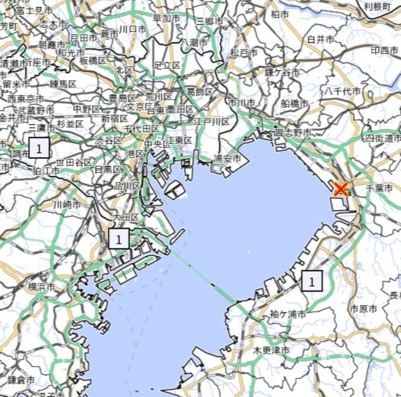 震源と各都市の震度（10日午前0時8分ごろ、気象庁HPから）