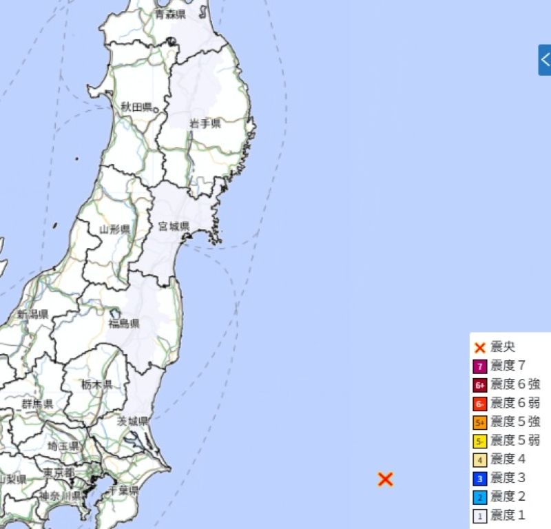 ★震源地と震度分布（11日午前3時52分ごろ、気象庁HPから）