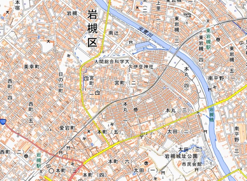 さいたま市岩槻区本丸地区（地図の中央付近）＝国土地理院HPから
