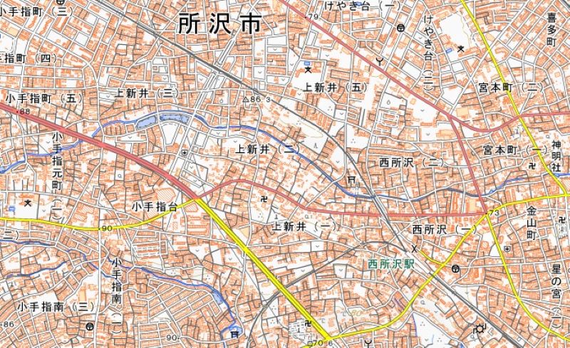 所沢市上新井2丁目の位置（地図中央付近）＝国土地理院HPから