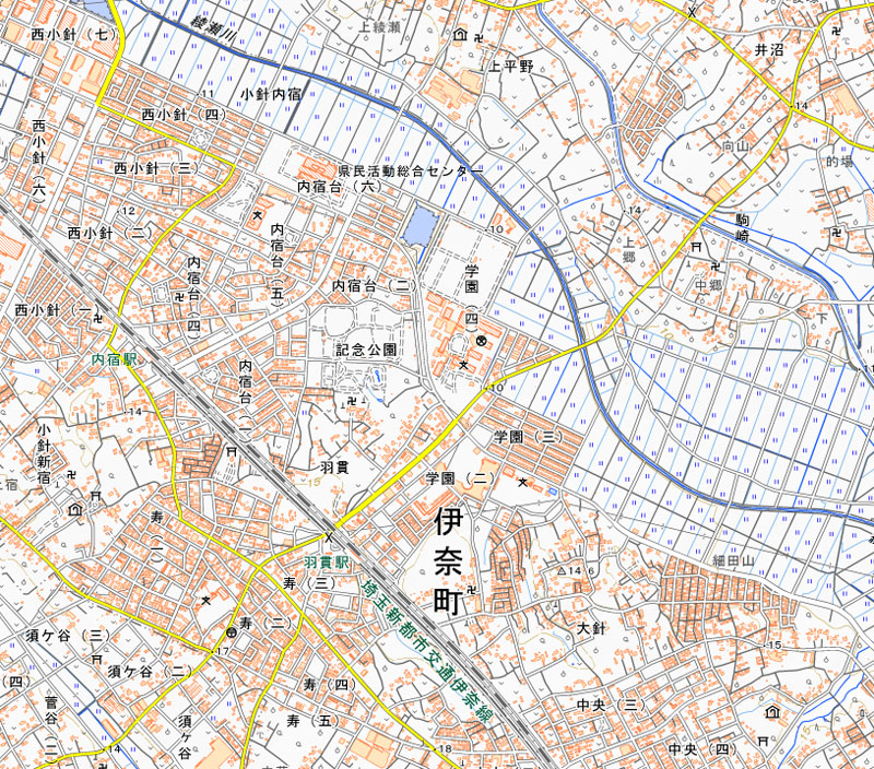 県立伊奈学園中学校の周辺（国土地理院HPより）