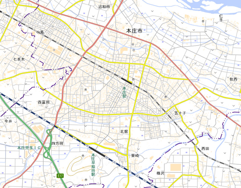 JR本庄駅の周辺（国土地理院HPより）