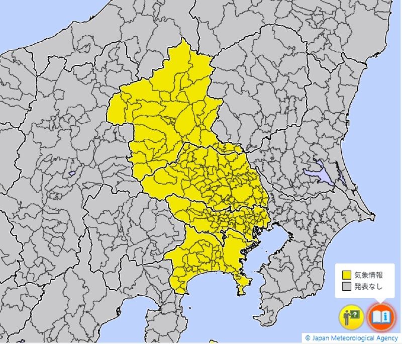 大雪や雪に関する気象情報が出ているエリア（気象庁HPから）