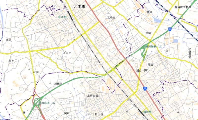 北本駅―桶川駅の周辺図（国土地理院HPから）