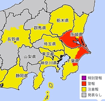 強風注意報・警報が出ているエリア（4日、気象庁HPから）