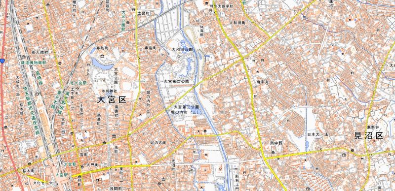さいたま市見沼区南中丸の位置（地図中央右付近）＝国土地理院HPから