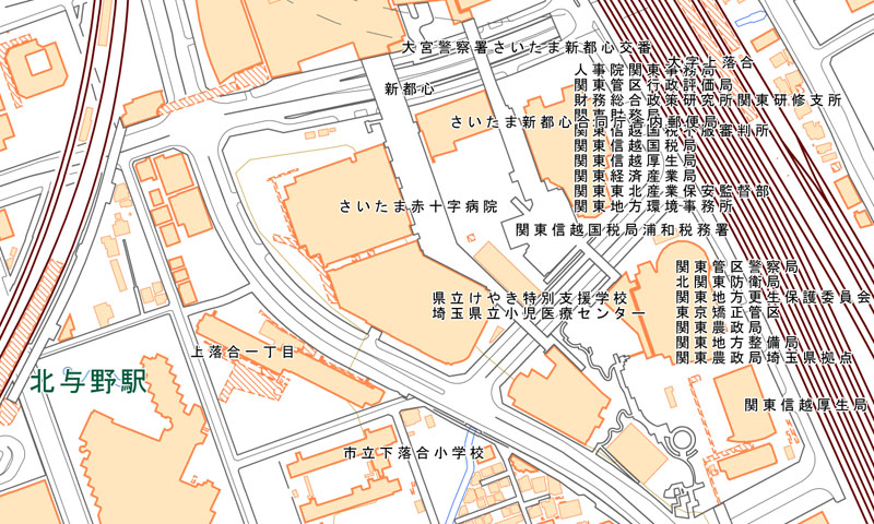 県立小児医療センターの周辺（国土地理院HPより）