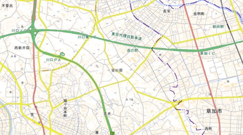 川口市安行原（地図中央付近）＝国土地理院HPから