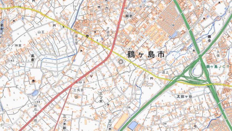 鶴ケ島市高倉（地図中央左）＝国土地理院HPから