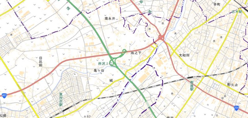 所沢市坂之下の位置（地図中央付近）＝国土地理院HPから
