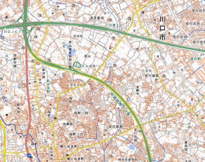 川口市安行吉岡（地図右下）＝国土地理院HPから