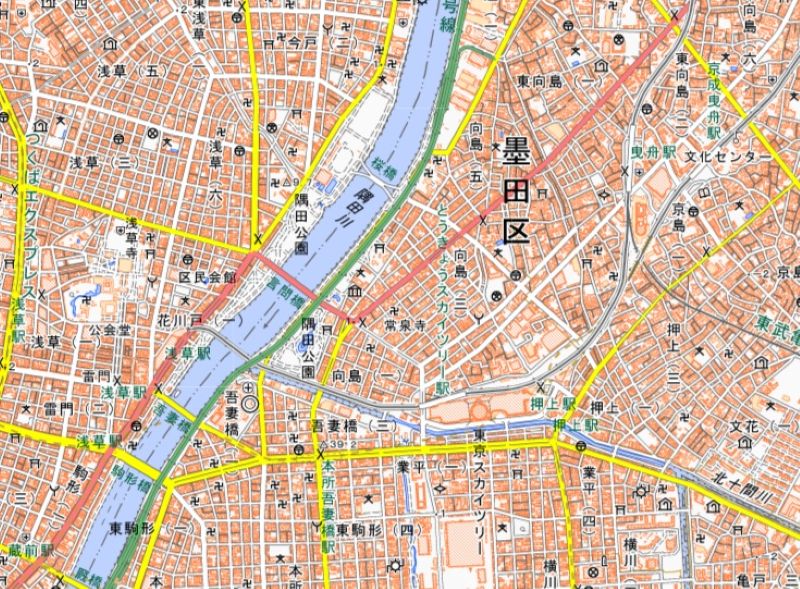 浅草―とうきょうスカイツリー駅の周辺（国土地理院HPから）