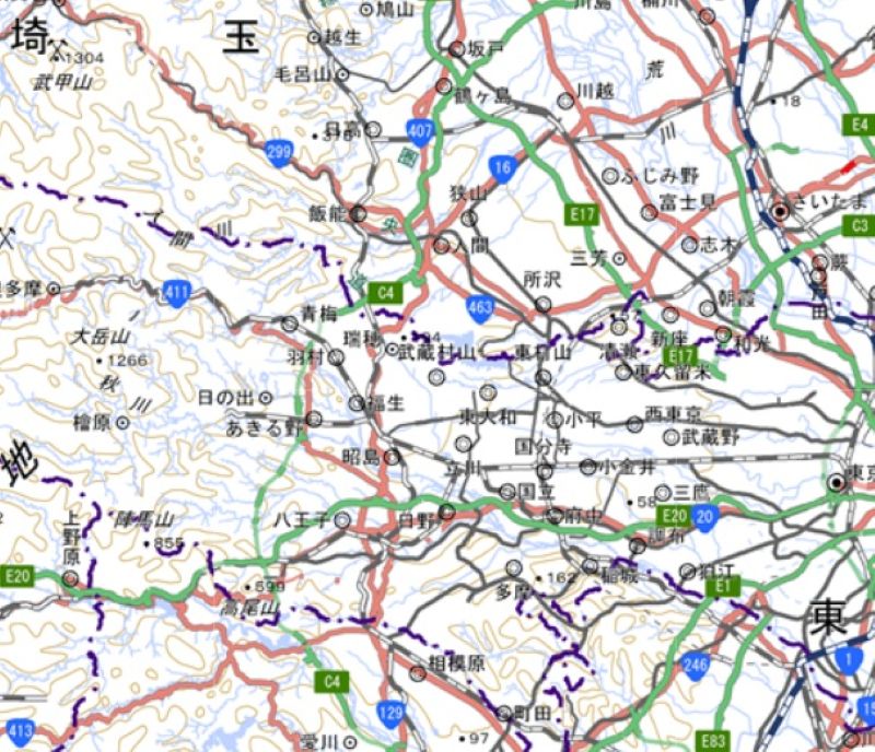 相模原IC―圏央鶴ケ島ICの周辺図（国土地理院HPから）