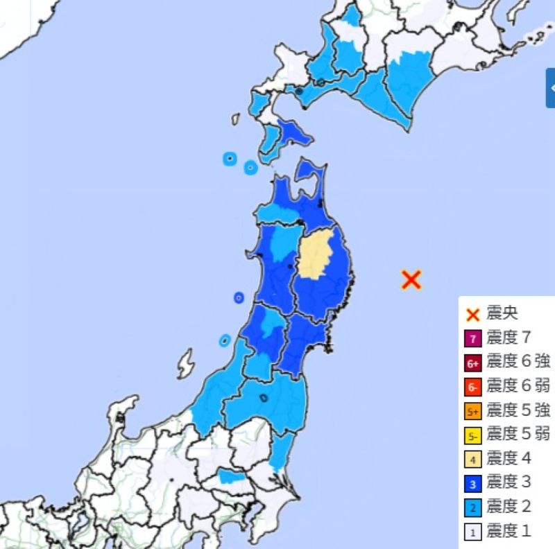 震源地と震度分布