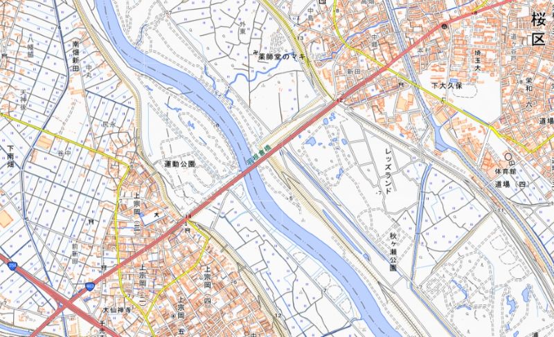 埼玉県志木市の国道463号羽倉橋の位置（地図中央付近）＝国土地理院HPから
