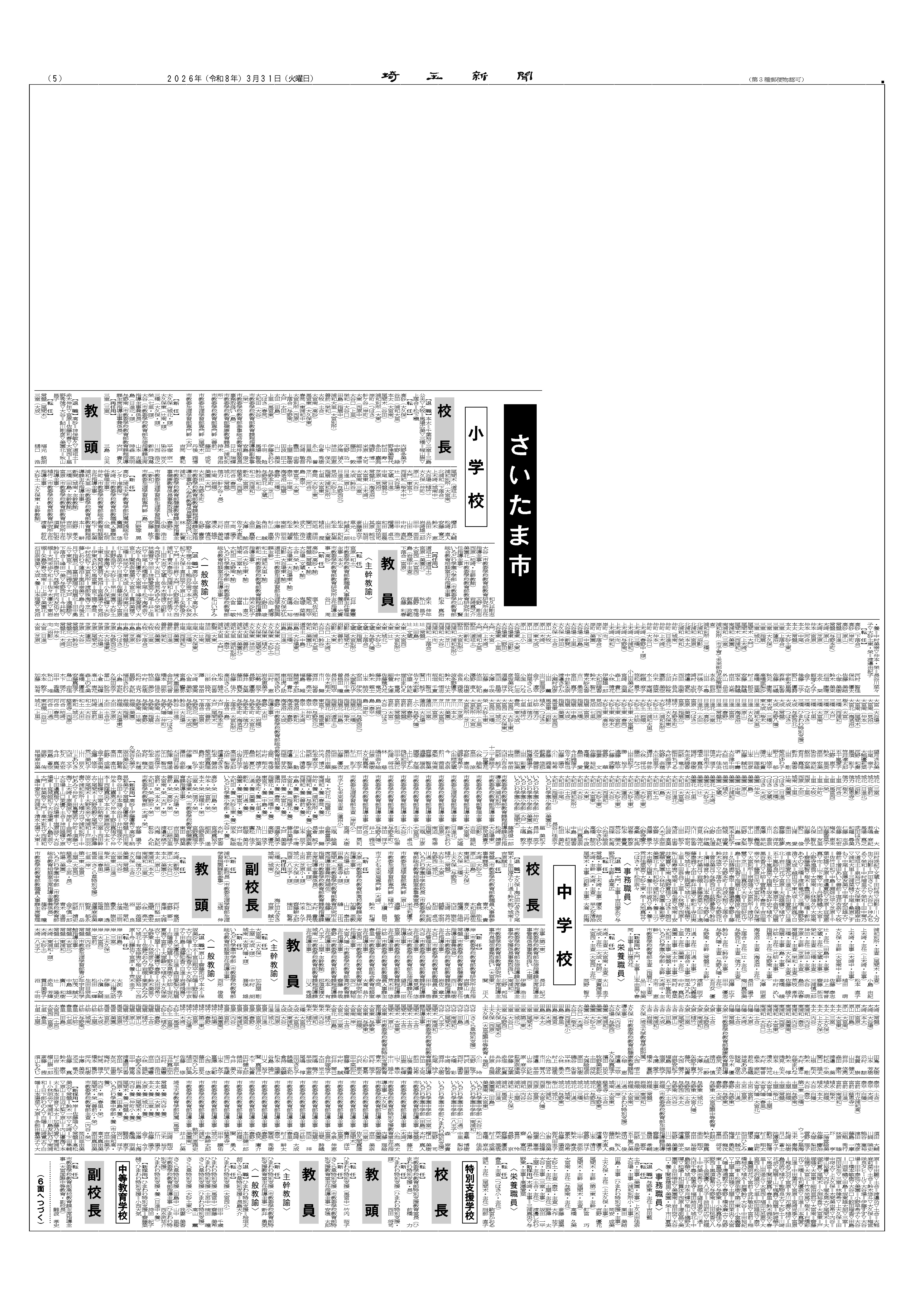（切り抜き済）5面-県公立学校教職員異動-さいたま市（小学校・中学校）