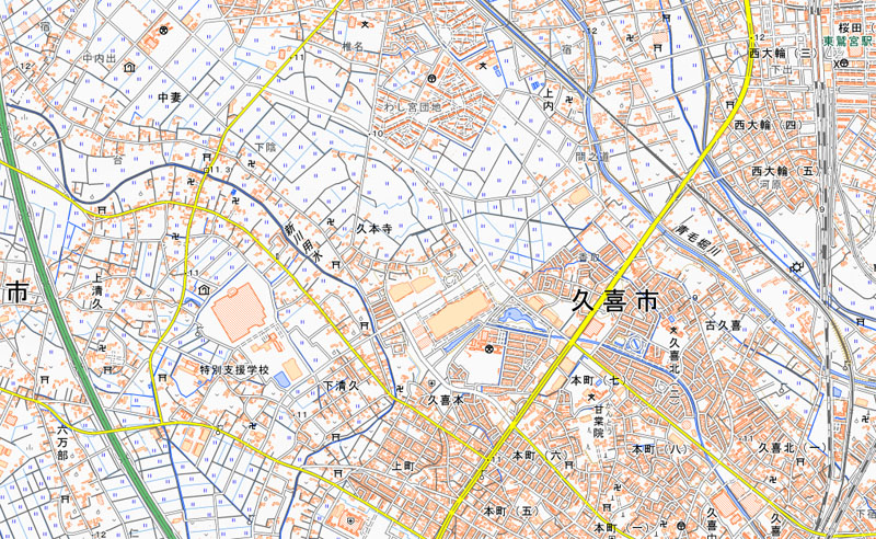アリオ鷲宮の周辺（国土地理院HPより）