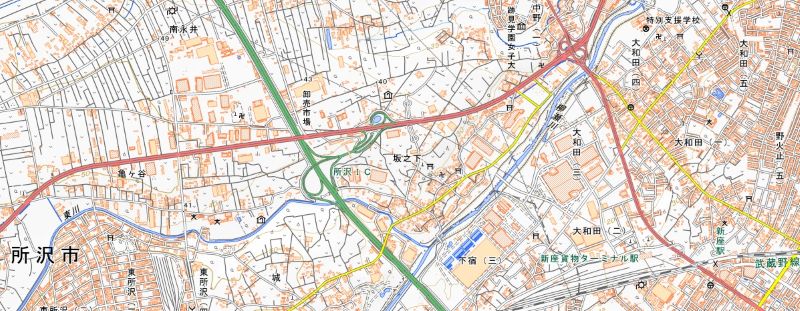 所沢市坂之下の位置（地図中央付近）＝国土地理院HPから