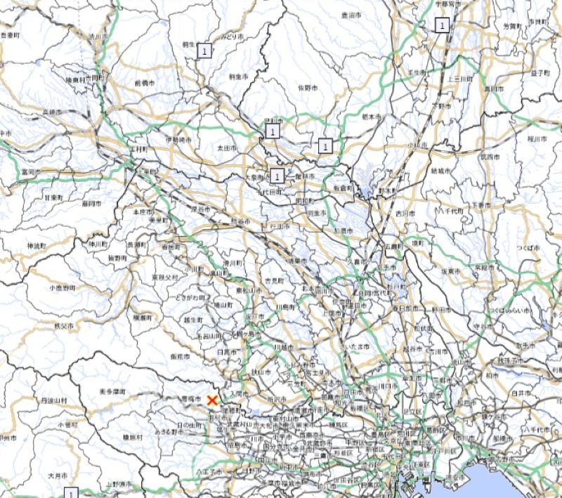 震源地と各都市の震度（8日午後9時13分ごろ、気象庁HPから）