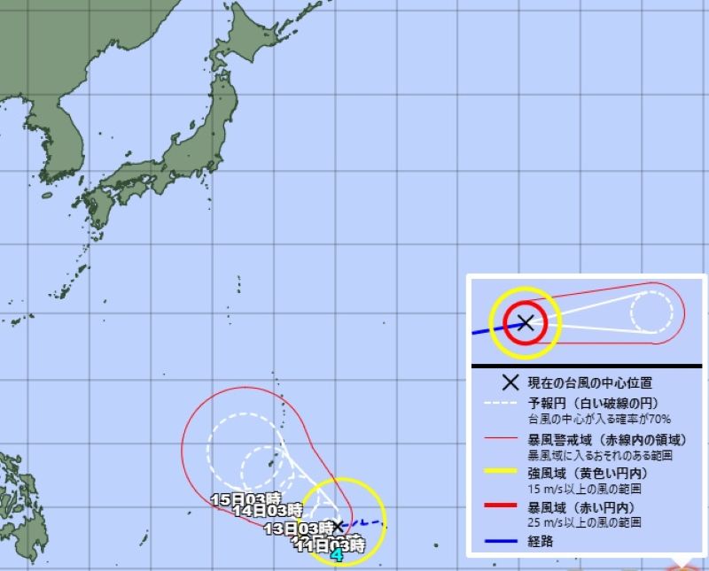 台風4号の進路予想（10日午前3時、気象庁HPから）