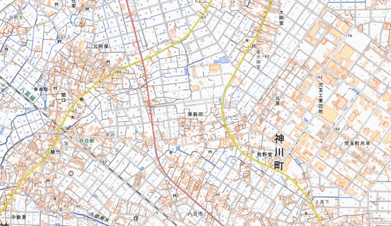 神川町原新田（地図中央付近）＝国土地理院HPから