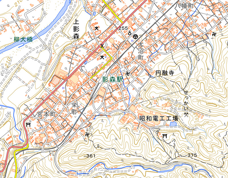 レゾナック秩父事業所の周辺＝埼玉県秩父市下影森（国土地理院HPより）