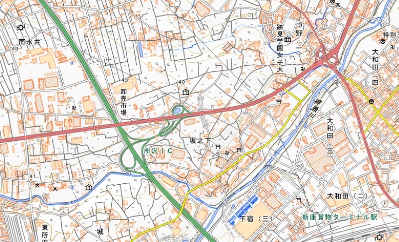 埼玉県所沢市坂之下の位置（地図中央付近）＝国土地理院HPから