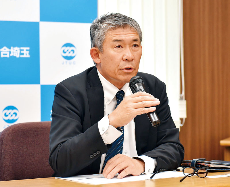 会見した連合埼玉の今井信博会長＝24日午後、さいたま市内