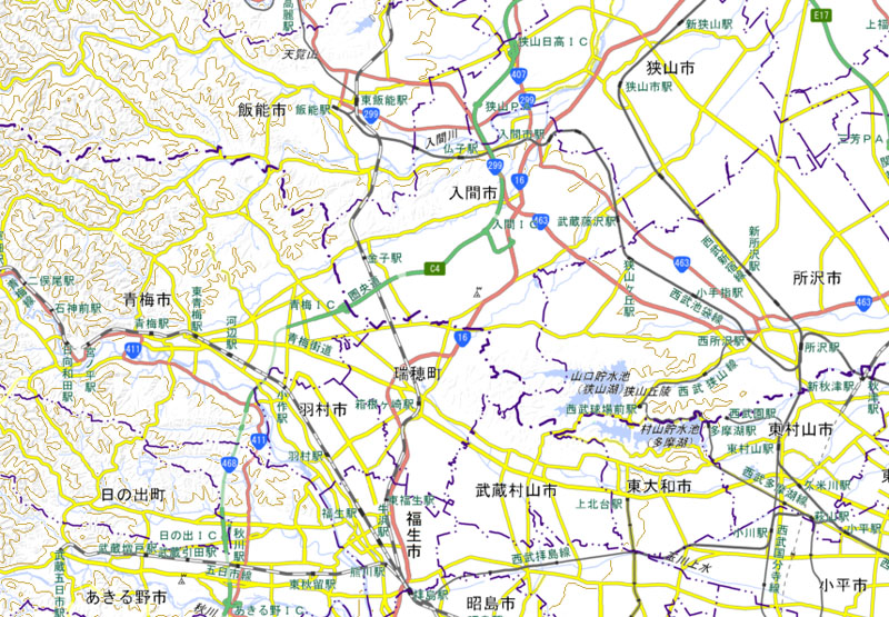 狭山日高PA―日の出IC（国土地理院HPより）