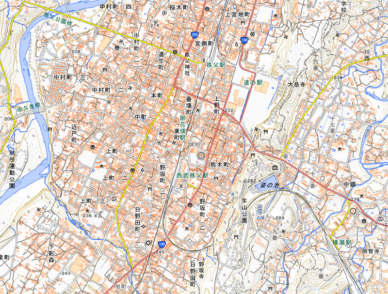 秩父市東町の周辺（国土地理院HPより）