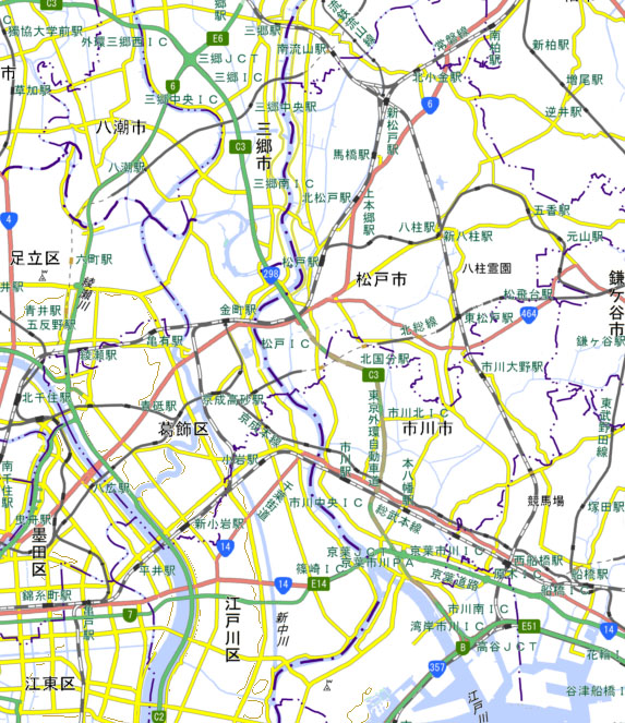 三郷南IC―高谷JCTの周辺（国土地理院HPより）
