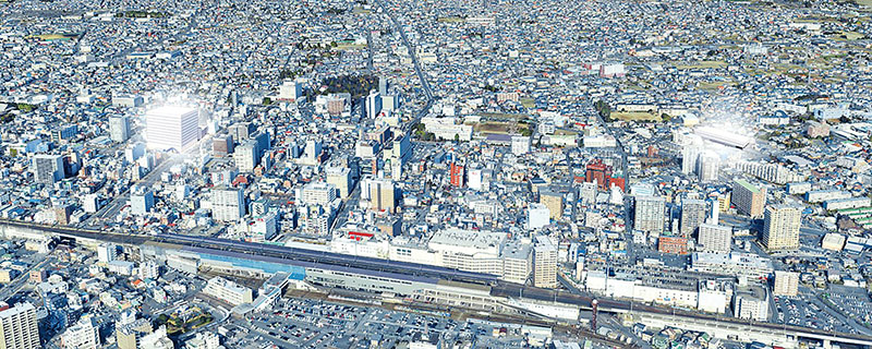 A棟（左）とB棟の位置関係を示したイメージ図（県提供）
