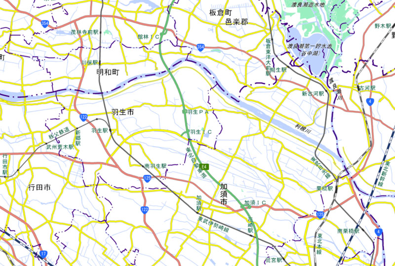加須IC―館林ICの周辺（国土地理院HPより）