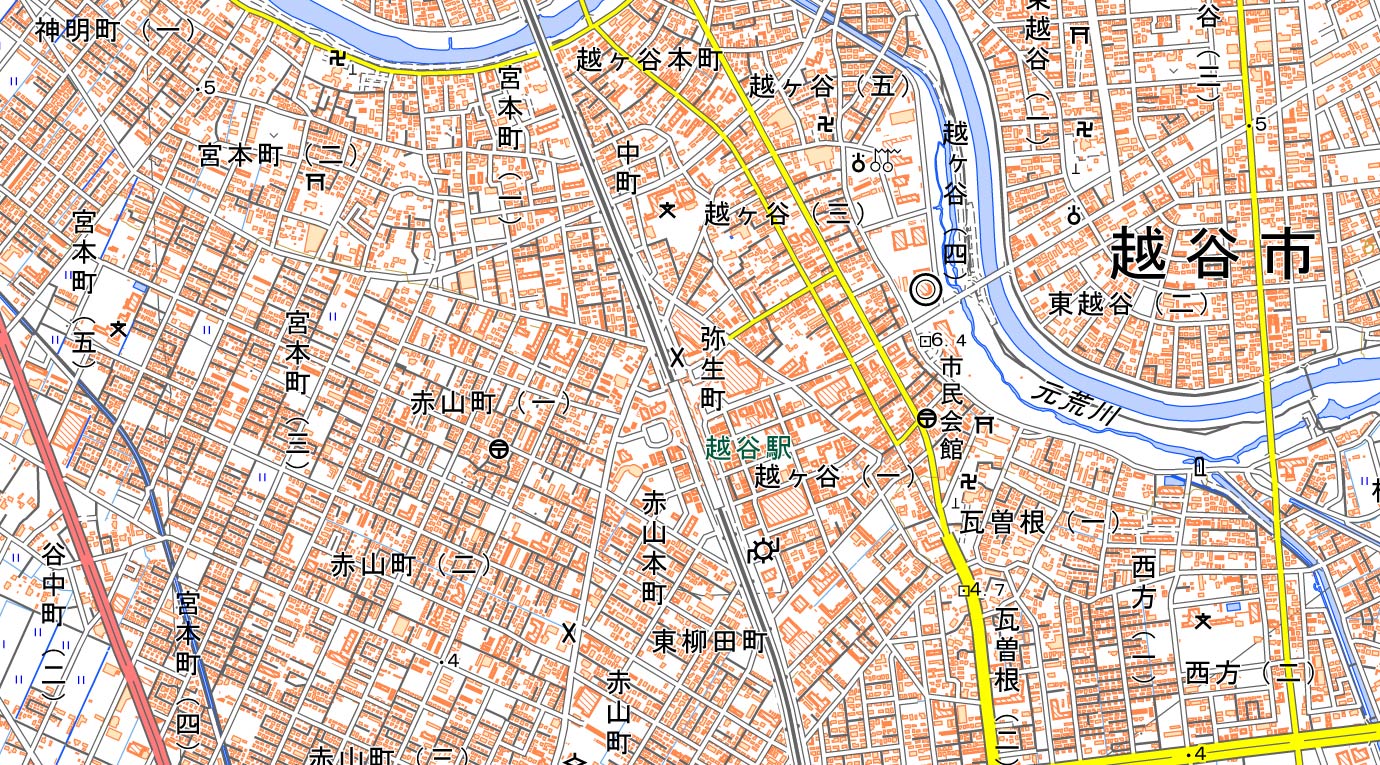 越谷市弥生町周辺（国土地理院HPより）