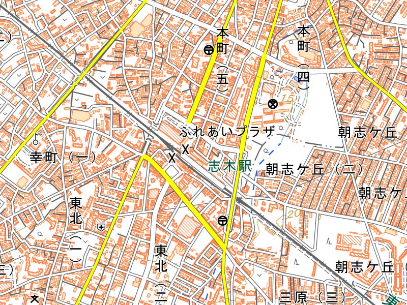 シャトレーゼマルイファミリー志木店の周辺（国土地理院HPより）