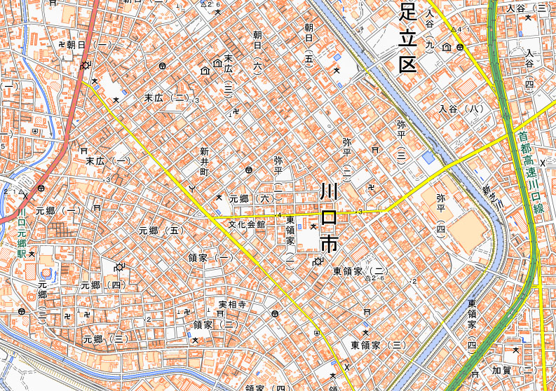 ゲオデジタルベース川口元郷店がある川口市元郷6丁目の周辺（国土地理院HPより）