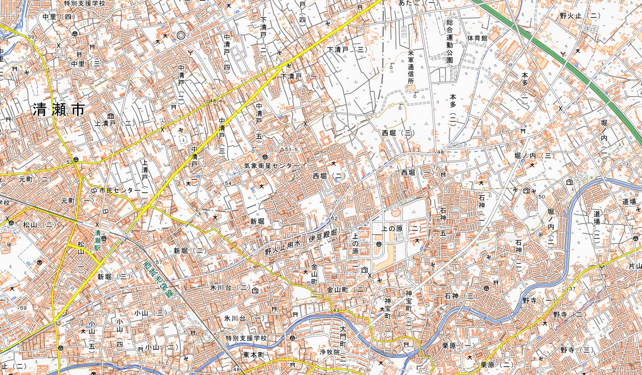 新座市西堀2丁目の位置（国土地理院」HPより）