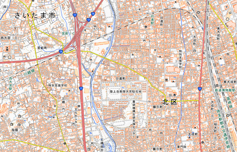 さいたま市北区日進町1丁目の周辺（国土地理院HPより）
