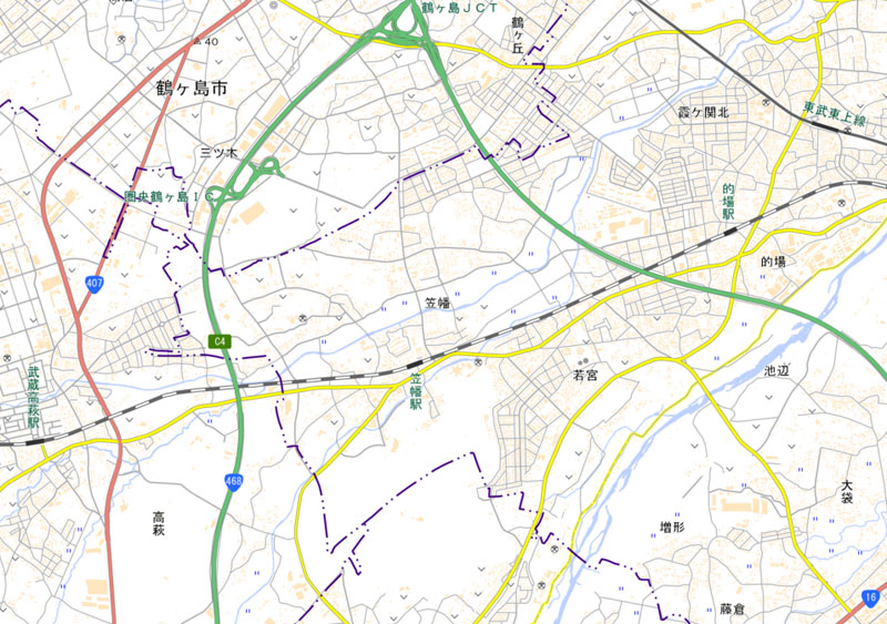 川越市笠幡の周辺（国土地理院HPより）