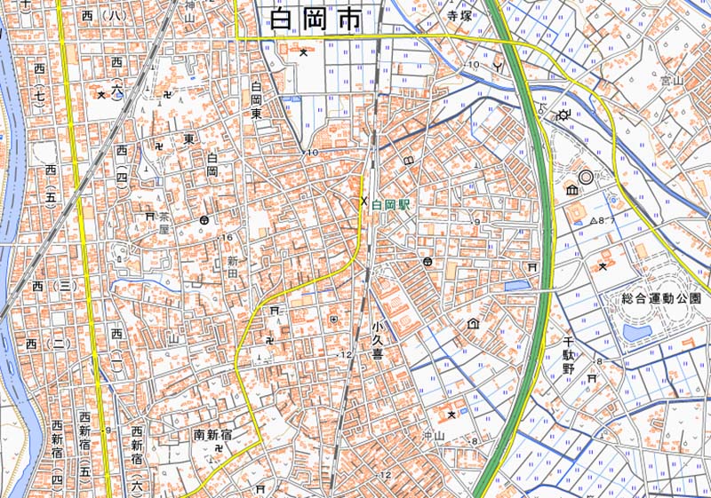 白岡市小久喜周辺の地図（国土地理院HPより）