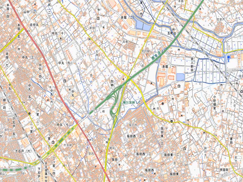 桶川市加納周辺の地図（国土地理院HPより）