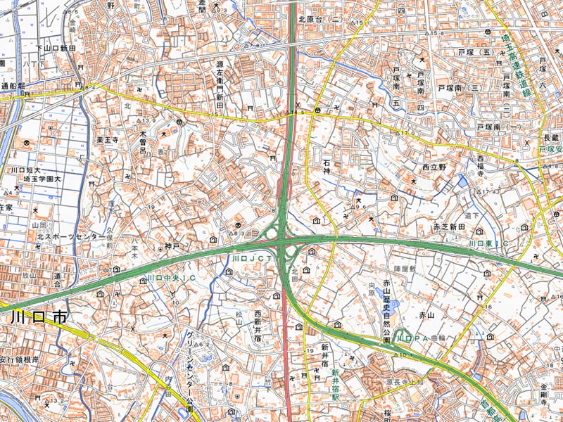 川口市石神周辺の地図（国土地理院HPより）